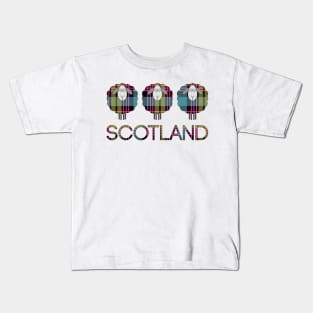 Trio of Scottish Pink, Blue and Yellow Tartan Patterned Sheep Kids T-Shirt